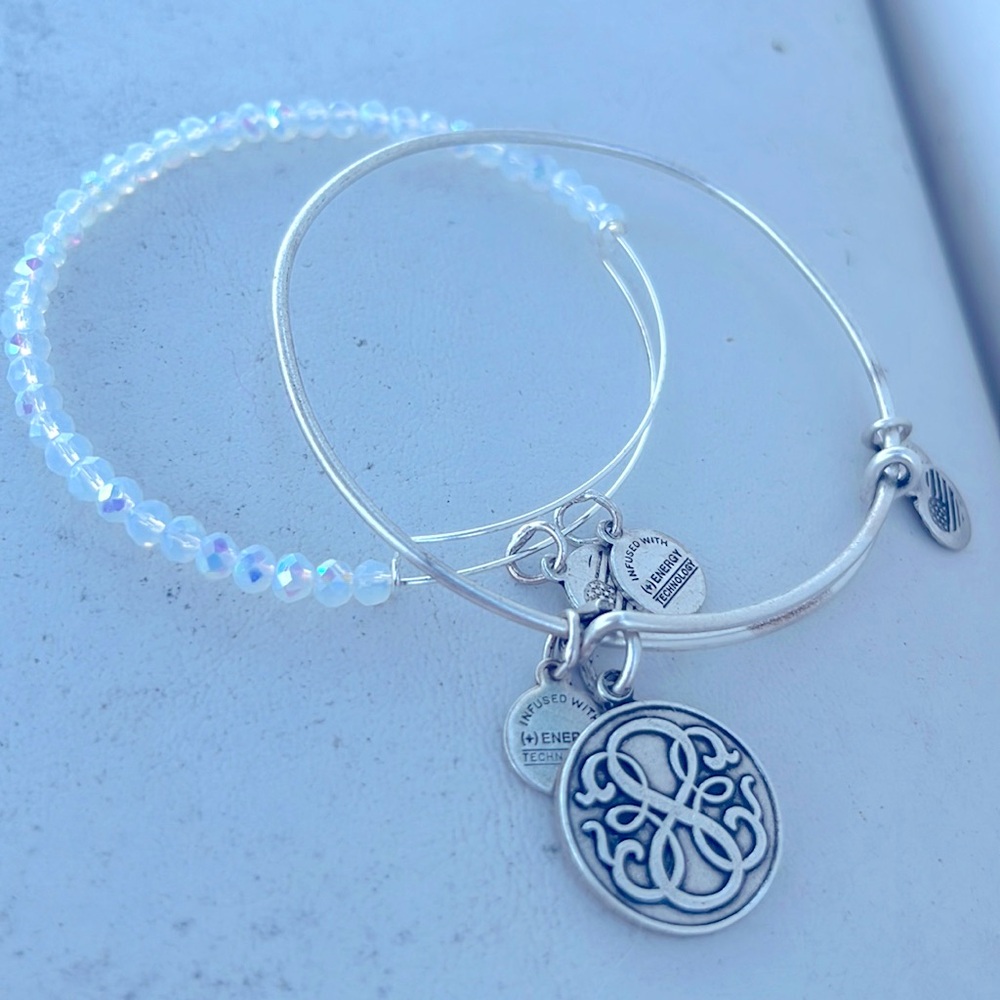 Alex + Ani “Path of Life” charm,“Moonlight Brilliance” crystal beaded bracelets